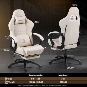 Dowinx Gaming Chair Office Desk Chair with Massage Lumbar Support, Vintage Style Armchair PU Leather E-Sports Gamer Chairs with Retractable Footrest (Ivory)