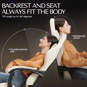 Dowinx Gaming Chair Office Desk Chair with Massage Lumbar Support, Vintage Style Armchair PU Leather E-Sports Gamer Chairs with Retractable Footrest (Ivory)