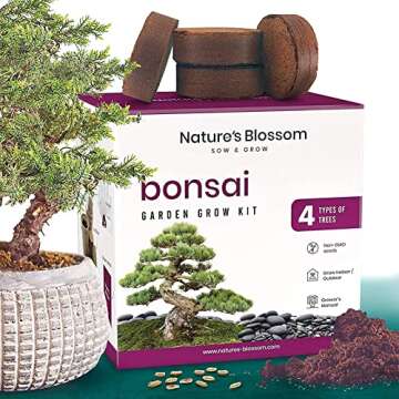 Nature's Blossom Bonsai Tree Kit - 4 Types of Bonsai Seeds for Outdoor and Indoor Garden - Tools, Pots, Soil and Plant Growing Guide Included﻿