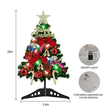 20 Inch Mini Tabletop Christmas Tree with Lights and Ornaments