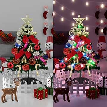 20 Inch Mini Tabletop Christmas Tree with Lights and Ornaments