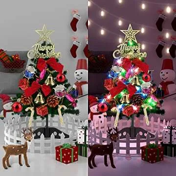 20 Inch Mini Tabletop Christmas Tree with Lights and Ornaments