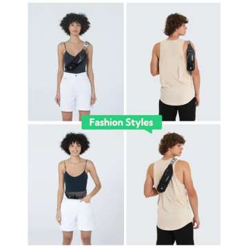 WATERFLY Fanny Pack for Women Men Water Resistant Small Waist Pouch Slim Belt Bag with 4 Pockets Lightweight Crossbody Chest Bag Fit All Phones, 11.02 x 2.1 x 4.3 inch