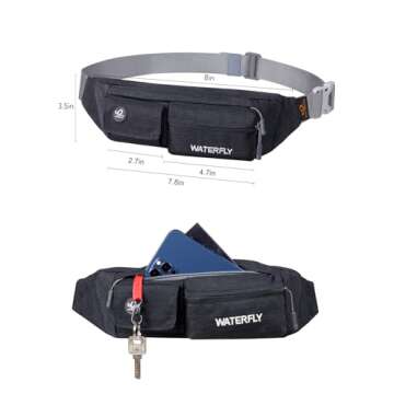 WATERFLY Fanny Pack for Women Men Water Resistant Small Waist Pouch Slim Belt Bag with 4 Pockets Lightweight Crossbody Chest Bag Fit All Phones, 11.02 x 2.1 x 4.3 inch