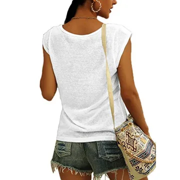 Womens Cap Sleeve V Neck T-Shirt Casual Loose Fit Basic Tshirts Tops