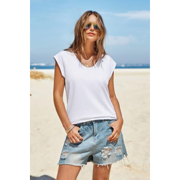 Womens Cap Sleeve V Neck T-Shirt Casual Loose Fit Basic Tshirts Tops