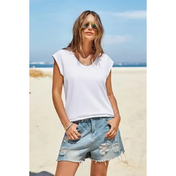 Womens Cap Sleeve V Neck T-Shirt Casual Loose Fit Basic Tshirts Tops