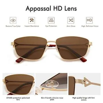 Appassal Retro Polarized Sunglasses Vintage Rectangular Metal Frame Sun Glasses AP3635,Gold/Brown