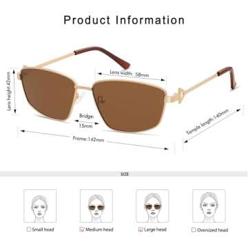 Appassal Retro Polarized Sunglasses Vintage Rectangular Metal Frame Sun Glasses AP3635,Gold/Brown