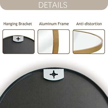 SINOY 20 Inch Gold Circle Mirror - Wall Mounted