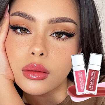 FANXITON 2 Pack Lip Oil Hydrating and Tinted Lip Balm Plumper Clear for Makeup, Non-sticky, Revitalizing, Cherry Pink and Sexy Red