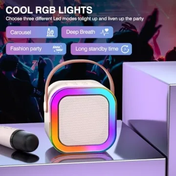 Portable Karaoke System with Wireless Mics & Lights