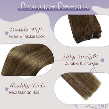Full Shine Weft Hair Extensions Sew In Human Hair For Thin Hair Balayage Hair Extensions Sew In Real Hair For Women Color Medium Brown To Honey Blonde Mix Brown Hair Weft Extensions 105G 18 Inch