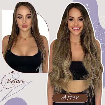 Full Shine Weft Hair Extensions Sew In Human Hair For Thin Hair Balayage Hair Extensions Sew In Real Hair For Women Color Medium Brown To Honey Blonde Mix Brown Hair Weft Extensions 105G 18 Inch