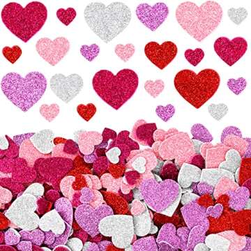 Glitter Heart Stickers Foam Heart Shaped Self Adhesive Stickers or Valentine's Day Craft 500Pcs