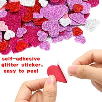 Glitter Heart Stickers Foam Heart Shaped Self Adhesive Stickers or Valentine's Day Craft 500Pcs
