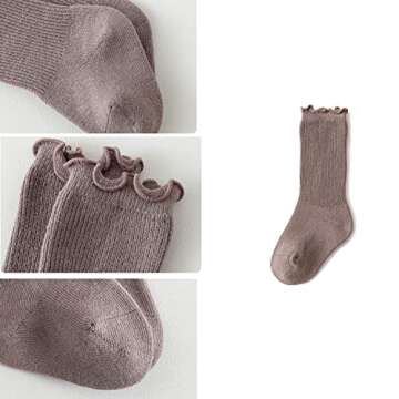 FYLuoke Baby Knee High Stockings Socks Girls Newborn Infants Long Socks Boys Toddlers Ruffled Socks(Knee-High 6 Pairs,0-6Months)