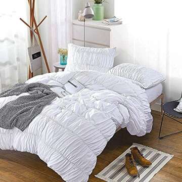 Cozyholy White Duvet Cover Set 3 Pieces King Size Luxury Pleated Ruffle Bedding Sets Soft Lightweight Duvet Covers with Zipper Closure and Corner Ties