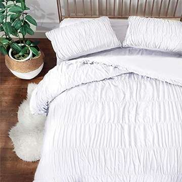 Cozyholy White Duvet Cover Set 3 Pieces King Size Luxury Pleated Ruffle Bedding Sets Soft Lightweight Duvet Covers with Zipper Closure and Corner Ties