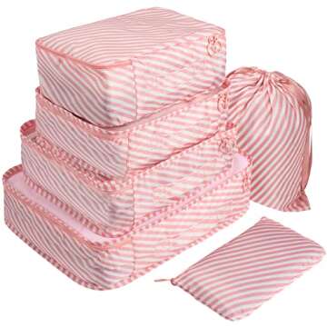 Adwaita 6 Set Packing Cubes, Travel Luggage Packing Organizers (Pink Stripe)