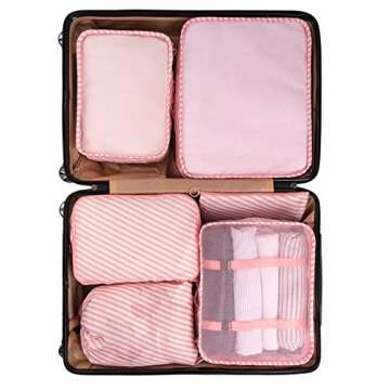 Adwaita 6 Set Packing Cubes, Travel Luggage Packing Organizers (Pink Stripe)