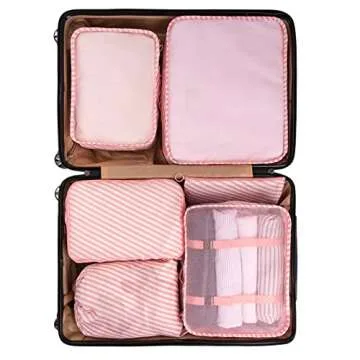 Adwaita 6 Set Packing Cubes, Travel Luggage Packing Organizers (Pink Stripe)