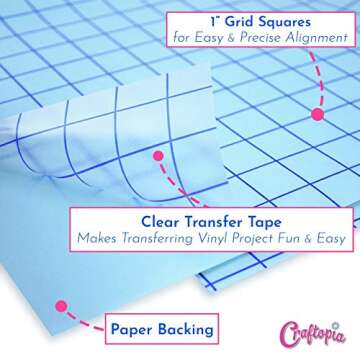 Craftopia Transfer Tape for Permanent Vinyl | 12"x12' Clear | Transfer Tape for Vinyl Roll with Blue Alignment Grid, Perfect for cricut Paper Cameo Silhouette - Premium Quality (Made in USA)