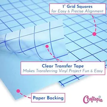 Craftopia Transfer Tape for Permanent Vinyl | 12"x12' Clear | Transfer Tape for Vinyl Roll with Blue Alignment Grid, Perfect for cricut Paper Cameo Silhouette - Premium Quality (Made in USA)
