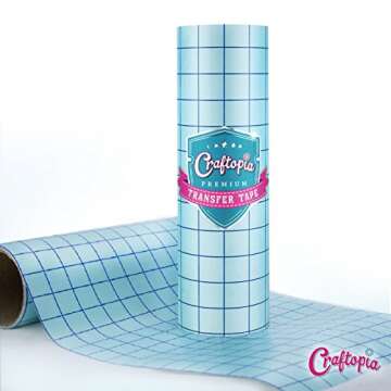 Craftopia Transfer Tape for Permanent Vinyl | 12"x12' Clear | Transfer Tape for Vinyl Roll with Blue Alignment Grid, Perfect for cricut Paper Cameo Silhouette - Premium Quality (Made in USA)