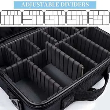 JOURMON Travel Makeup Case 3 Layers Makeup Train Case Portable Makeup Bag Organizer Portable Artist Storage Bag with Adjustable Dividers and Shoulder Strap（Black, M）