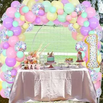 Donut 1st Birthday Party Decorations for Girls - Macaron Balloon Garland Arch Kit with Happy Birthday Backdrop, Foil Balloon, Sweet One Donut Birthday Party Decorations