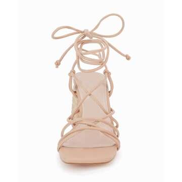 PiePieBuy Women's Lace Up Chunky Braided Heel Sandals Square Toe Strappy Ankle Strap Heels