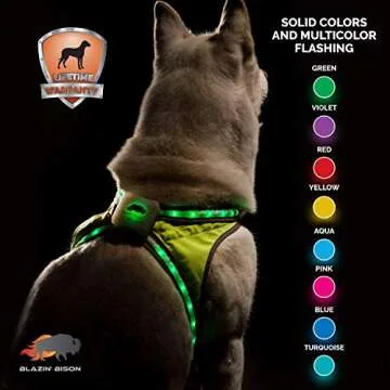 BLAZIN Safety Light Up Dog Harness - See Your Dog from 1000 Feet Away - USB Rechargeable, Waterproof, Lightweight, Adjustable - 8 LED Colors and 6 Flashing Modes - Up to 15 Hour Runtime (Large)