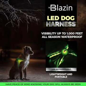 BLAZIN Safety Light Up Dog Harness - See Your Dog from 1000 Feet Away - USB Rechargeable, Waterproof, Lightweight, Adjustable - 8 LED Colors and 6 Flashing Modes - Up to 15 Hour Runtime (Large)