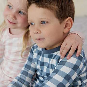 HonestBaby Classics 2-Piece Pajamas Sleepwear PJs 100% Organic Cotton for Baby, Toddler, Kids, Painted Buffalo Navy Blue, 5T