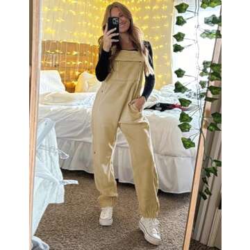 Jawmeu Fleece Overalls Women Warm Adjustable Strap Bib Ski Pants