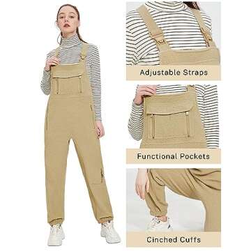 Jawmeu Fleece Overalls Women Warm Adjustable Strap Bib Ski Pants