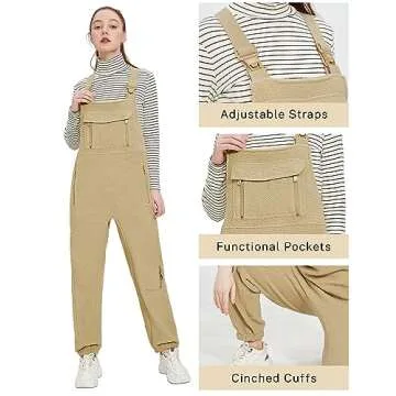 Jawmeu Fleece Overalls Women Warm Adjustable Strap Bib Ski Pants