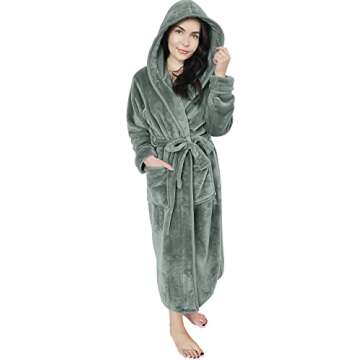 NY Threads Women Fleece Hooded Bathrobe - Plush Long Robe