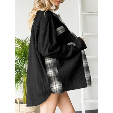 SHEWIN Womens Waffle Knit Plaid Shacket Fall 2024