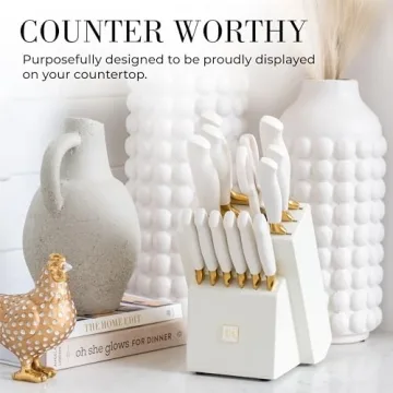 Gold Knife Set with Block Self-Sharpening – 14-Piece Kitchen Knives