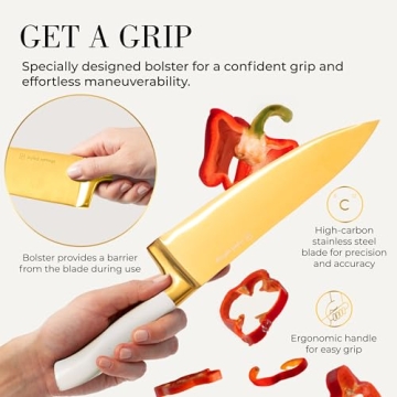 Gold Knife Set with Block Self-Sharpening – 14-Piece Kitchen Knives