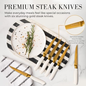 Gold Knife Set with Block Self-Sharpening – 14-Piece Kitchen Knives