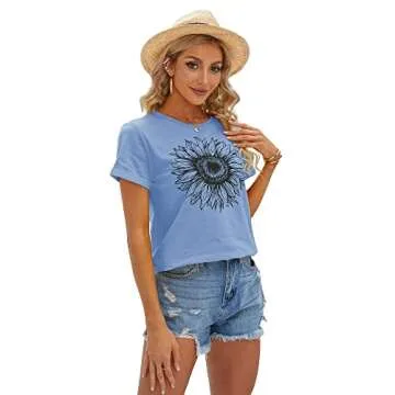 Cicy Bell Women's Sunflower Graphic Tees for Summer