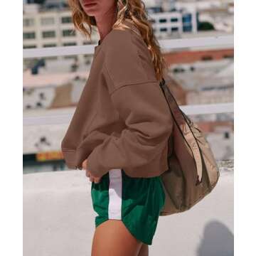 Darong Womens Cropped Crewneck Sweatshirts Crop Oversized Sweatshirts Athletic Long Sleeve Tops Workout Pullover 9077 Brown M