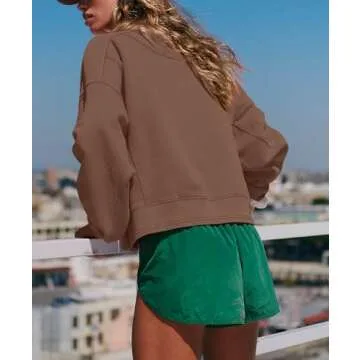 Darong Womens Cropped Crewneck Sweatshirts Crop Oversized Sweatshirts Athletic Long Sleeve Tops Workout Pullover 9077 Brown M