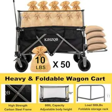 Foldable Wagon Cart with 500lbs Capacity for All Outdoors