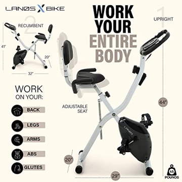 LANOS Home Exercise Bike - 2 in 1 Foldable & Quiet