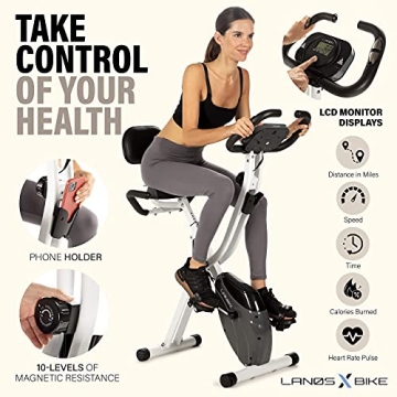 LANOS Home Exercise Bike - 2 in 1 Foldable & Quiet