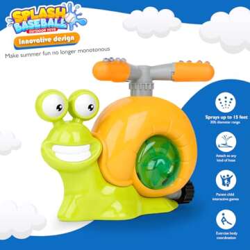 LELETAM 2 in 1 Snail Water Sprinkler Baseball Toy for Kids Outdoor Play, Summer Water Game Attaches ...